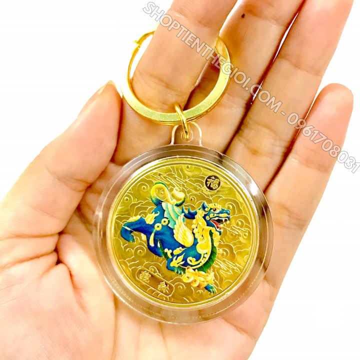 Móc Khóa Xu Tỳ Hưu mạ vàng in màu - SP005939